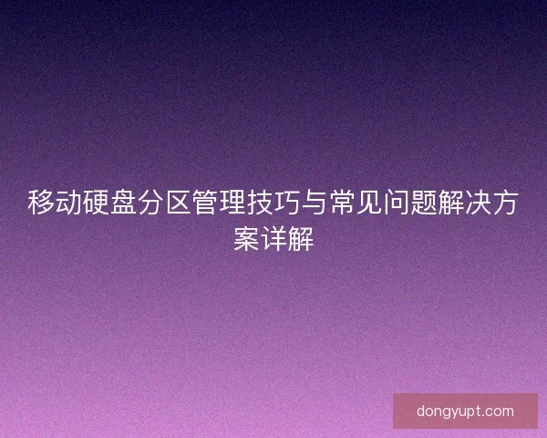 移动硬盘分区管理技巧与常见问题解决方案详解