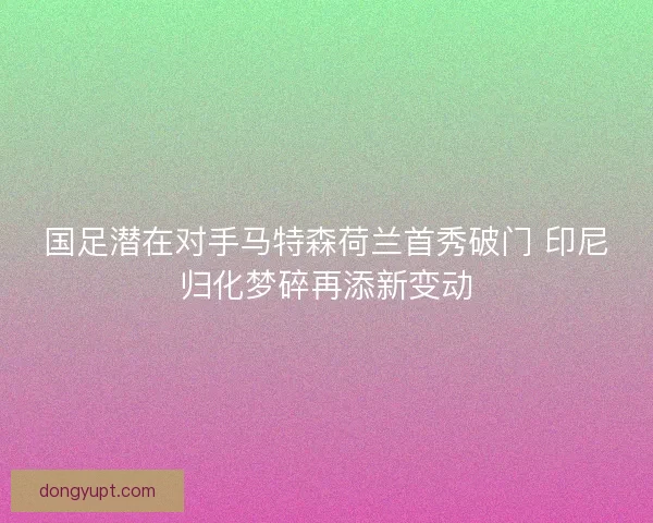 国足潜在对手马特森荷兰首秀破门 印尼归化梦碎再添新变动